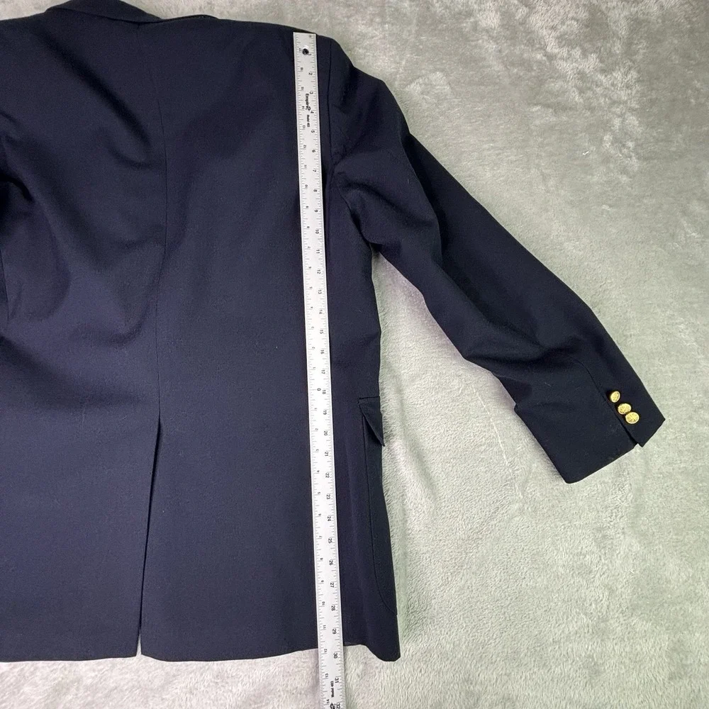 Vintage Christopher Hayes Blazer 44L Navy Wool Solid Double Breasted Crest Logo